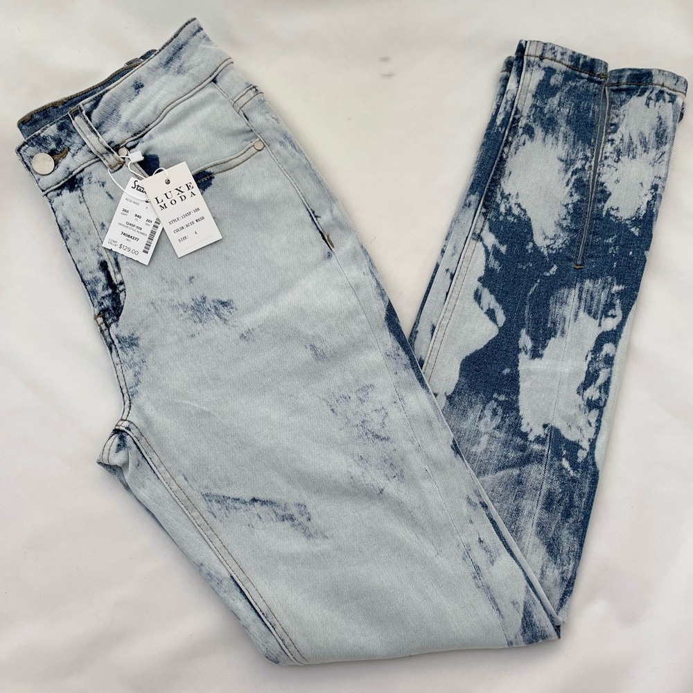 Luxe Moda Split Hem Skinny Jeans Tie Dye NWT Women's Sz 4